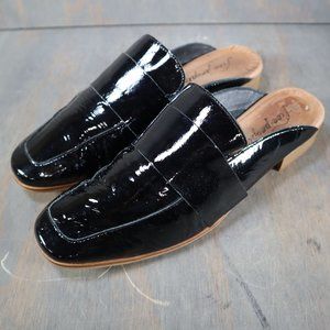 Free People Shiny Black Slip On Mules Flats Women's Size 41 US 10.5